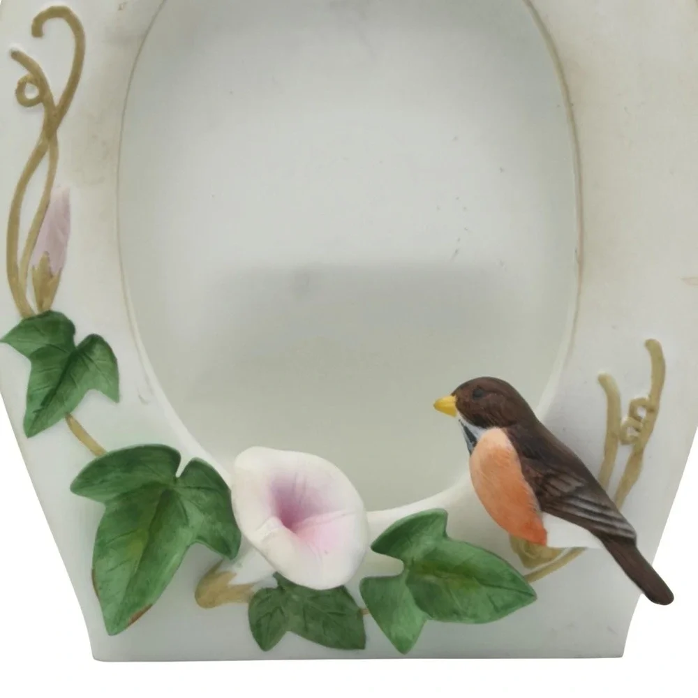 Vintage Otagiri Japan Bird Flower Porcelain Oval Picture Frame